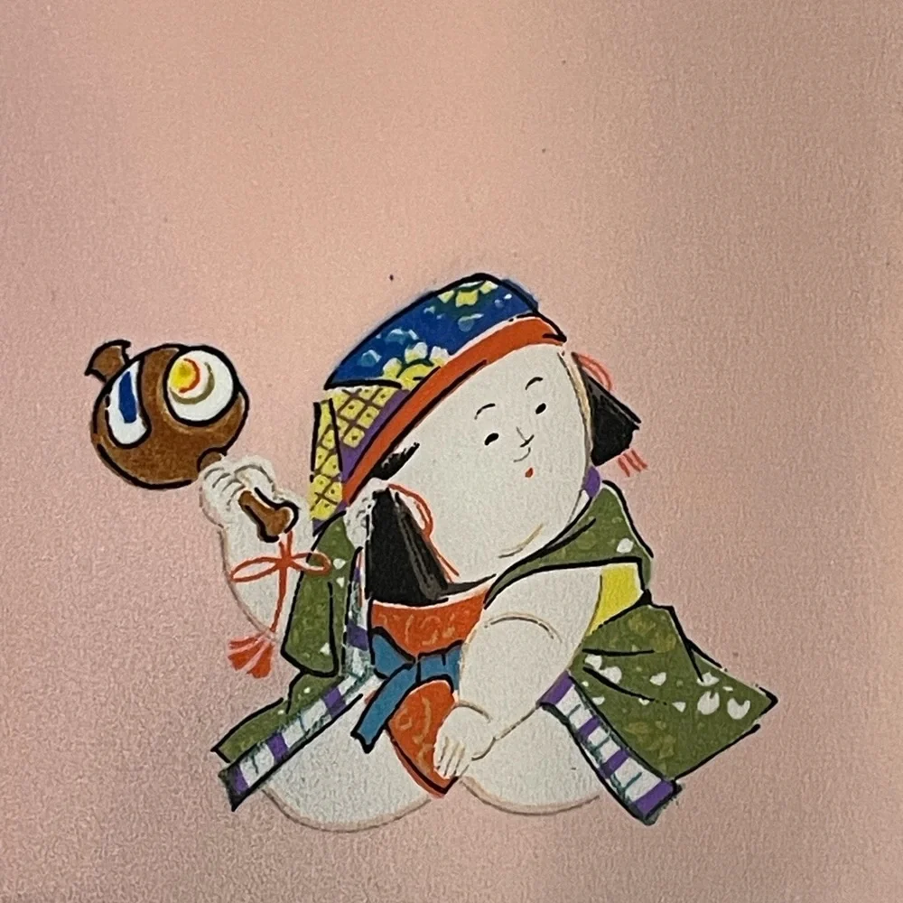 Charming Vintage Japan Sumo Baby Print Scarf 29 In Very Good Condition - Picture 8 of 10
